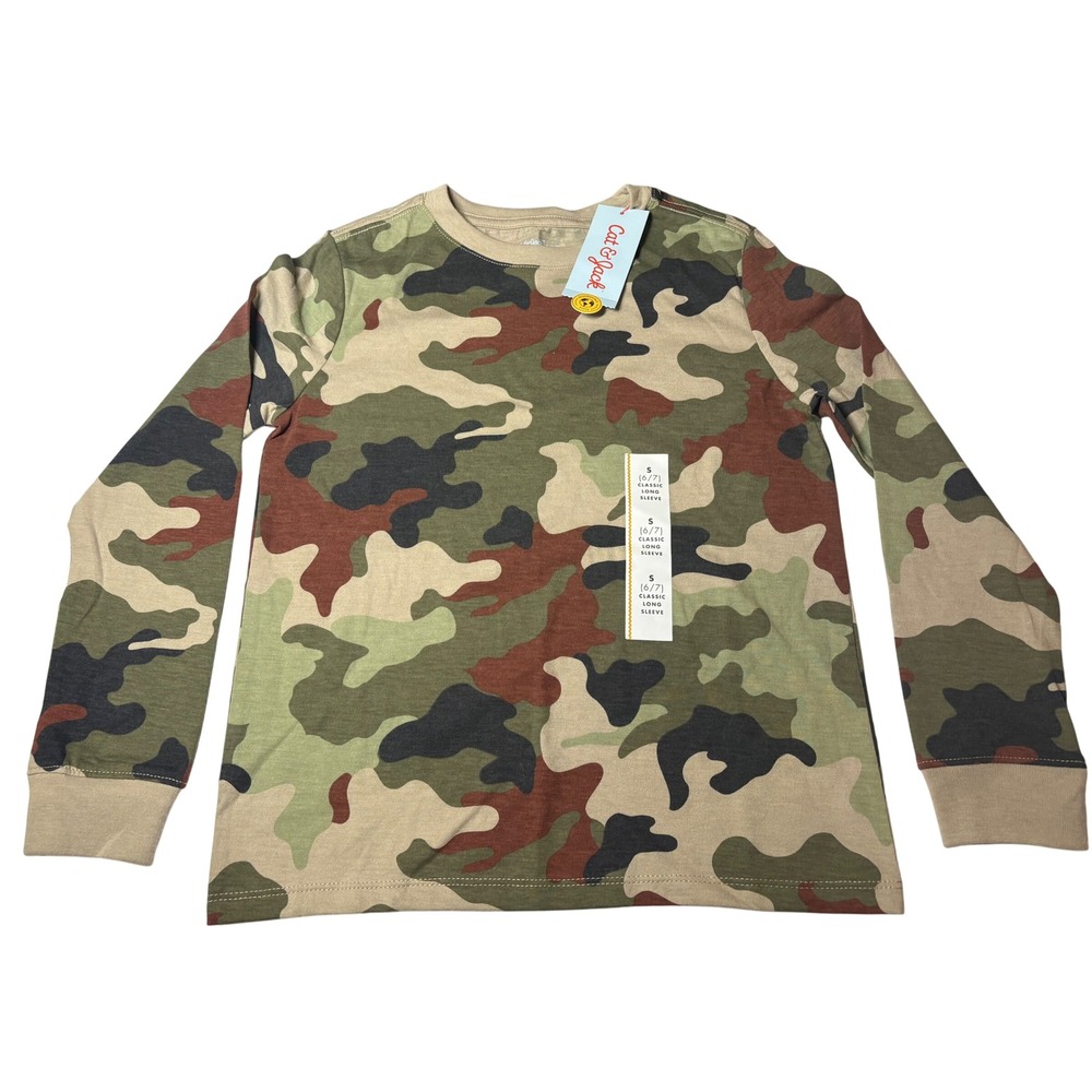 Cat & Jack NWT Boys Camo Long Sleeve T-Shirt Green Brown Camouflage S 6/7